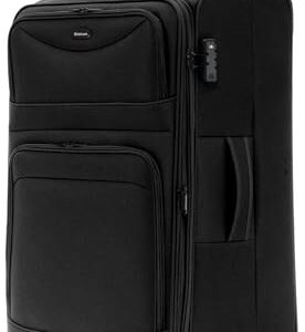 Münicase Stoffkoffer, erweiterbar mit Frontfächern, 15% Extra-Volumen, TSA-Schloss, 360° Doppelrollen und verdecktem Namensschild, Schwarz, Koffer XL (79 cm) erweiterbar