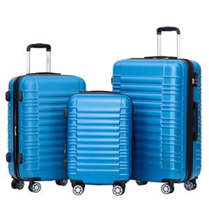 Hartschalen Koffer Trolley Rollkoffer Reisekoffer Zwillingsrollen Kofferset in Türkis, einsetzbarer Reisegepäck-Set mit 4 Rädern und Teleskopgriffen