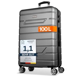 NOWI Hartschalenkoffer XL mit 100L Volumen, 158cm Gurtmaß und 8 Rollen für Reisen