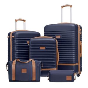 COOLIFE Koffer Set 5-TLG: S+M+L + Reisetasche, ABS Hartschale Leicht, 360° Räder & TSA-Schlösser für Europa, Kreuzfahrt und Auslandsstudium