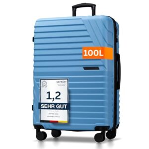 Leichter Reisekoffer mit 8 Rollen und TSA-Schloss, blau, XL Größe