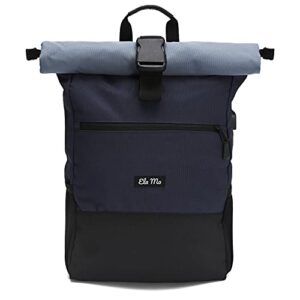 Navy blauer Rolltop Rucksack für Damen mit USB-Anschluss und Kompaktfasshalter, ideal für Sport, Reisen oder Business