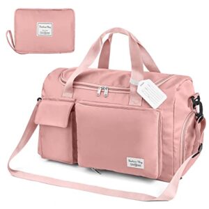 Wasserdichte Reisetasche mit Gepäckanhänger - Rosa, Faltbar für Herren und Damen, perfekte Urlaubstasche für Große Weekender Übernachtungstaschen