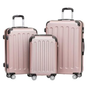 Hartschalenkoffer mit rosa-goldenen Farben, 4 Rollen, Zahlenschloß und großzügiger Platz für Kleidung und Gepäck