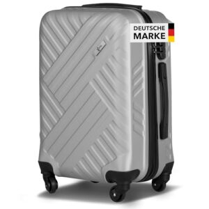 Silberner Reisekoffer mit Rollen, ABS-Hartschale, 360°-Leichtlauf-Rollen, Zahlenschloss, M-Größe