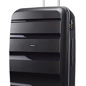 Robuster und leichter Reisekoffer von American Tourister Bon Air mit 360° drehbaren Rollen, 75 cm groß und 91 Liter Volumen, in schwarz.