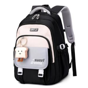 Amythe Schulranzen für Mädchen ab 5. Klasse, großes Rucksackpaket mit Süßem Anhänger und Trolleyband, schwarz