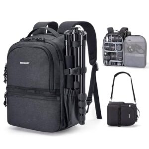 bagsmart Kamerarucksack für DSLR und SLR Kameras, schwarzer Reiserucksack mit Schultergurt und 2-in-1-Funktion