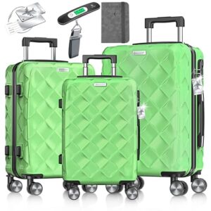 KESSER Reisekofferset 3-teilig mit ABS Hartschalenkoffer, Zahlenschloss und Kofferwaage in Apple Green Farbe. Geeignet für Business und Reisen.