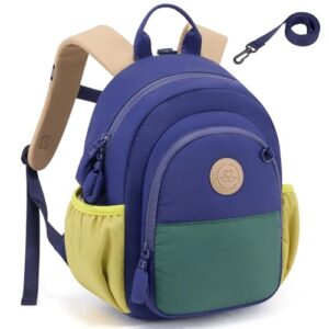 Blauer und grüner Rucksack für Kinder von 2 bis 8 Jahren mit Brustgurt und Wasserdichte Beschlagung