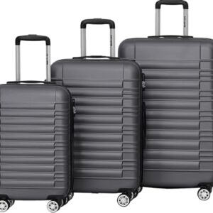 Koffer Set aus Hartschalung, 3-teilig, für Reisen und Trolleys, Handgepäck Koffer in Grau, mit Rädern und Griffen, ideal für Abenteuerreisen