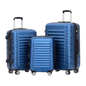 Zwillingsrollen Reisekoffer Koffer Trolley Hartschale M L XL Set blau mit robusten und stabilen Rollen für ruhiges Manövrieren auf Flughäfen Bahnhöfen und Straßen.