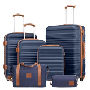 Reisekoffer-Set mit 6 Teilen, darunter Luggage Set 16'' 20'' 24'' 28'', Reisetasche und Kulturtasche. ABS-Hartschale, 360° Rollen und TSA-Schloss für Europa, Kreuzfahrt und Auslandsstudium.