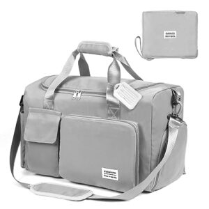 Flintronic 36L Faltbare Reisetasche Gepäcktasche Große Weekender Übernachtungstasche Wasserdicht Sporttasche für Herren Damen (mit 1 Gepäckanhänger) - Grau