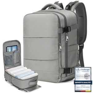 Grauer Reise-Rucksack mit separater Schuhtasche, ideal für Flugreisen nach Ryanair Vorschriften