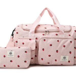 Sporttasche für Kinder, Reisetasche mit Schuhfach und Nassfach, Cord-Stoff, weich und samtig, ideal für Reisen, Fitness und Sport, Schwarz-Rosa