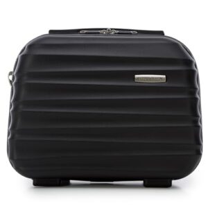 Schwarze Kosmetiktasche mit Hartschale und Rollen für Reisen, perfekt für Lufthansa/Eurowings/Condor