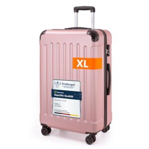 Gepäck Suitcase Reisekoffer mit 360° Lenkrollen, Zahlenschloss und Teleskopgriff in Roségold Farbe
