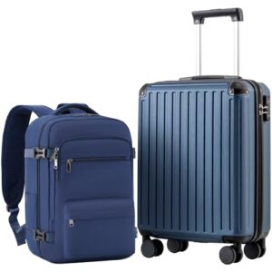 Blauer Handgepäck-Koffer und Kabinen-Rucksack für Reisen, TSA-Schloss, robustes Material