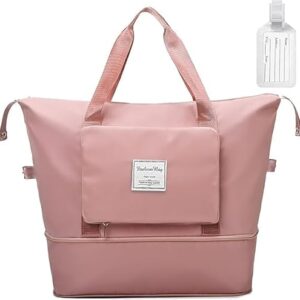 Flintronic Reisetasche Damen, Faltbare Reisetasche, Wasserdicht Travel Bag Duffle Bag, Handgepäck Tasche, Sporttasche, Trainingstasche, für Sport & Reisen (Rosa)