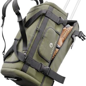 Reisetasche mit Rollen 120L Groß XXL [Khaki] 3-in-1 Luggage - Tasche, Trolley, Rucksack mit Rollen für Reisen und Outdoor-Aktivitäten