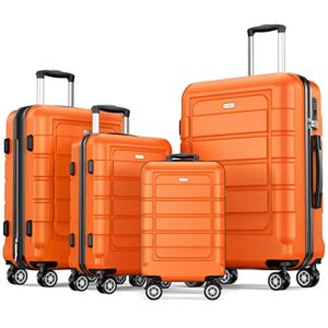 SHOWKOO Kofferset 4-teilig, Familienset mit Hartschale, leicht ABS+PC, erweiterbar, Reisekoffer, Trolley, Handgepäck Set mit TSA Schloss und 4 Rollen (S M L XL - Orange)