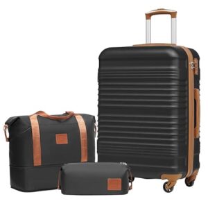 Drei-teiliges Reisekoffer Set von COOLIFE mit einem 24-Zoll-Handgepäck-Koffer, einer erweiterbaren Reisetasche und einer praktischen Toilettentasche - Robuster ABS-Hartschalen-Koffer mit TSA-Schloss