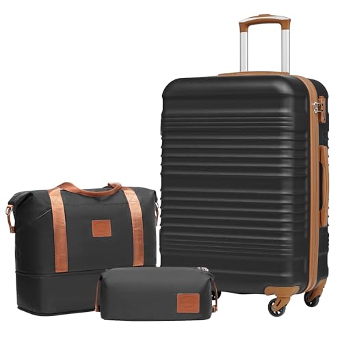 Drei-teiliges Reisekoffer Set von COOLIFE mit einem 24-Zoll-Handgepäck-Koffer, einer erweiterbaren Reisetasche und einer praktischen Toilettentasche - Robuster ABS-Hartschalen-Koffer mit TSA-Schloss