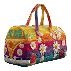 Farbenfrohe Hippie-Reisetasche mit Bus-Design und Boho-Farben, ideal für Kurztrips und Partys