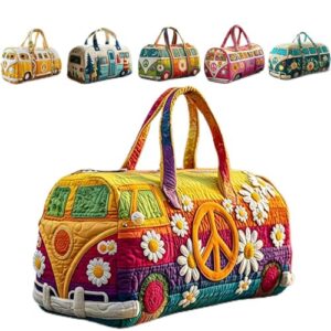Hippie Van Quilted Duffle Bag - BoHo-Chic Reisetasche mit verstellbarem Tragegurt und Retro-Design ideal für Damen bei Kurztrips und Urlaub