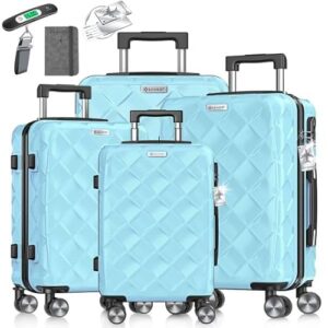 KESSER Reisekoffer Set 4-teilig, ABS Hartschalenkoffer mit Zahlenschloss und Kofferwaage, Sky Blue Farbe