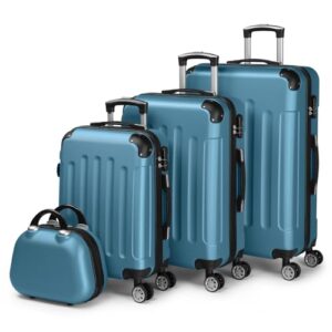LALAHO Kofferset 4 teilig Hartschalenkoffer Set aus ABS, Reisegepäck mit Rollen und Kosmetikkoffer in Navyblau