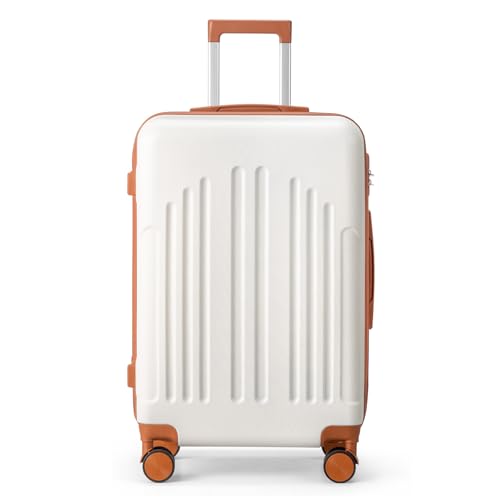 LEADZM Handgepäck Koffer aus ABS, Reisekoffer mit Rollen, Koffer & Trolleys, Hartschalenkoffer, Suitcase mit Zahlenschloss (Beige-Braun, M, 55CM)
