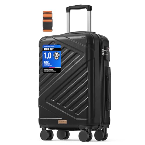 Schwarz, Reisekoffer, Hartschalenkoffer, TSA-Schloss, Koffergurt, ABS-Trolley, 4 Zwillingsrollen, Handgepäck-Koffer
