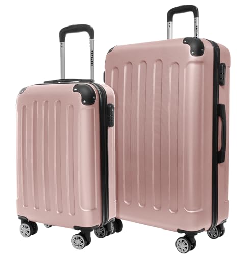 Kofferset mit zwei rosa Hartkästen auf Rädern, ideal für Reisen und Ausflüge