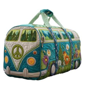 Hippie Van Quilted Duffle Bag - Boho-Reisetasche mit verstellbarem Tragegurt und Retro-Stil