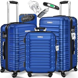 KESSER 3tlg. Hartschalenkofferset, Reisekoffer Set mit 4 Rollen und ABS-Hartschale, Teleskopgriff, inkl. Kofferwaage und Gepäckanhänger