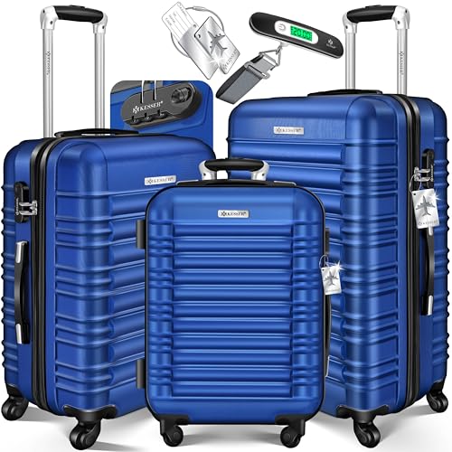 KESSER 3tlg. Hartschalenkofferset, Reisekoffer Set mit 4 Rollen und ABS-Hartschale, Teleskopgriff, inkl. Kofferwaage und Gepäckanhänger