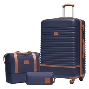 Gepäckset mit großen Koffer, Reisetasche und Kosmetiktasche in Blau/Braun für Urlaub, Europa-Trip oder Auslandsstudium