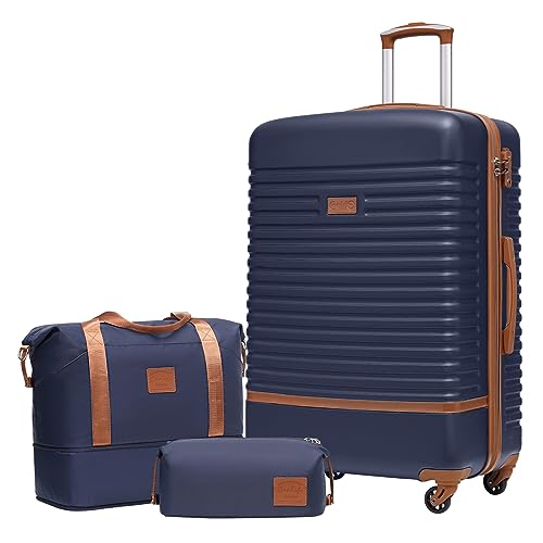Gepäckset mit großen Koffer, Reisetasche und Kosmetiktasche in Blau/Braun für Urlaub, Europa-Trip oder Auslandsstudium