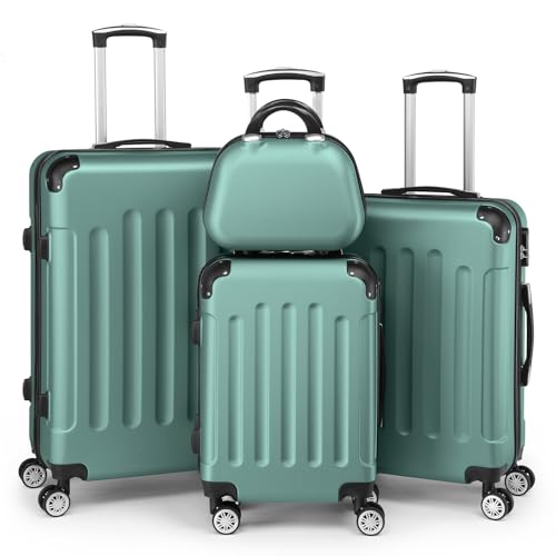 Hartschalen-Koffer-Set, 4-teiliger Rollkoffer mit Zahlenschluss und Rädern, Kosmetikkoffer, Reisegepäck aus ABS