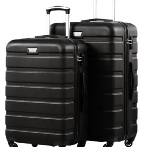COOLIFE 2-teiliges Kofferset für Paarreise mit PC+ABS Material, Hartschale, Leicht Robuster, 360° Spinner Räder und YKK Reißverschluss in Schwarz