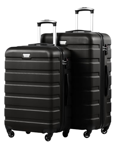 COOLIFE 2-teiliges Kofferset für Paarreise mit PC+ABS Material, Hartschale, Leicht Robuster, 360° Spinner Räder und YKK Reißverschluss in Schwarz
