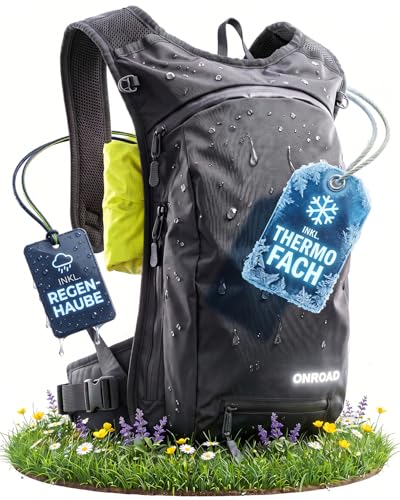 Fahrradrucksack 6L Herren und Damen ONPACK - Ultraleicht 350g - Kleiner Rucksack mit Thermofach und Helmnetz - Fahrrad Rucksack für Männer und Frauen inkl. Regenschutz, MTB Rucksack