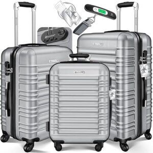 KESSER 3-tlg. Hartschalenkoffer-Set, Reisegepäck mit Hartschale, Teleskopgriff und Schloss, inkl. Kofferwaage + Gepäckanhänger