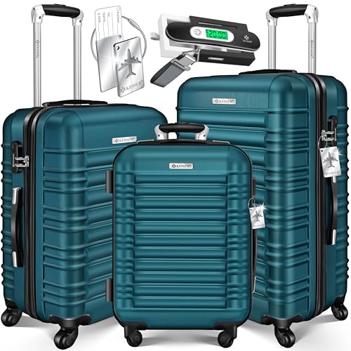 Vollausgestatteter Reisekoffer Set mit harten Schalen, drei Größen: M, L und XL, Teleskopgriff, Gepäckanhänger, Rollen und Zahlenschloss für sicheren Halt von Kleidung und Reiseutensilien