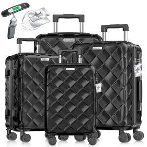 Kofferset ABS Hartschalenkoffer mit Zahlenschloss, Kofferwaage & Reisebrieftasche 360° Rollen | Handgepäck & große Koffer für Business & Reise Trolley Schwarz