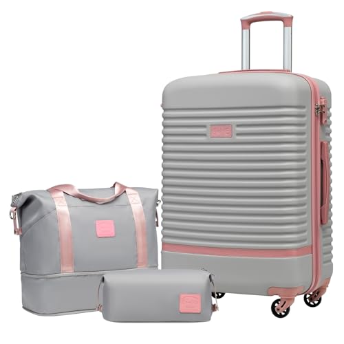 COOLIFE Koffer Set 3-TLG: Mittlerer Koffer + Reisetasche, ABS Hartschale, leicht, 360° Räder & TSA-Schlösser für Europa, Kreuzfahrt & Auslandsstudium - Familienurlaub Essentials