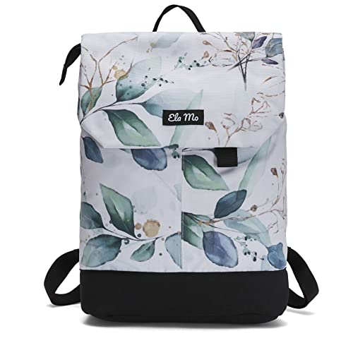 Ela Mo Damen Rucksack mit Waterleaf Gold-Design, ideal für Schule, Uni und Business, Laptop-Tasche mit Anti-Diebstahl-Schutz