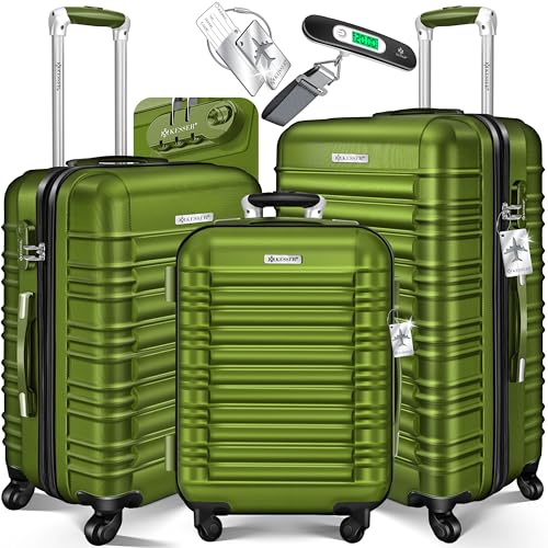 Reisegepäck-Set mit 3 Hartschalenköffern, Trolley und Gepäckanhänger, ABS-Hartschale, Teleskopgriff, Kofferwaage und Schloss